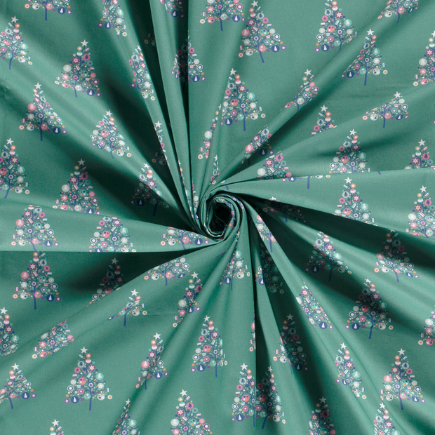 Cotton Poplin fabric Green printed 