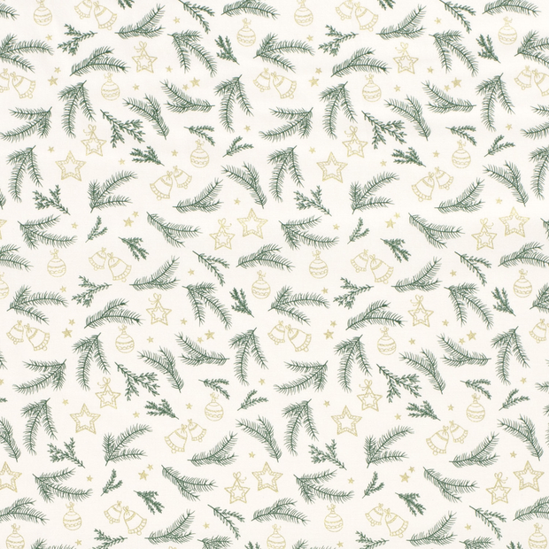 Cotton Poplin fabric Christmas trees Off White