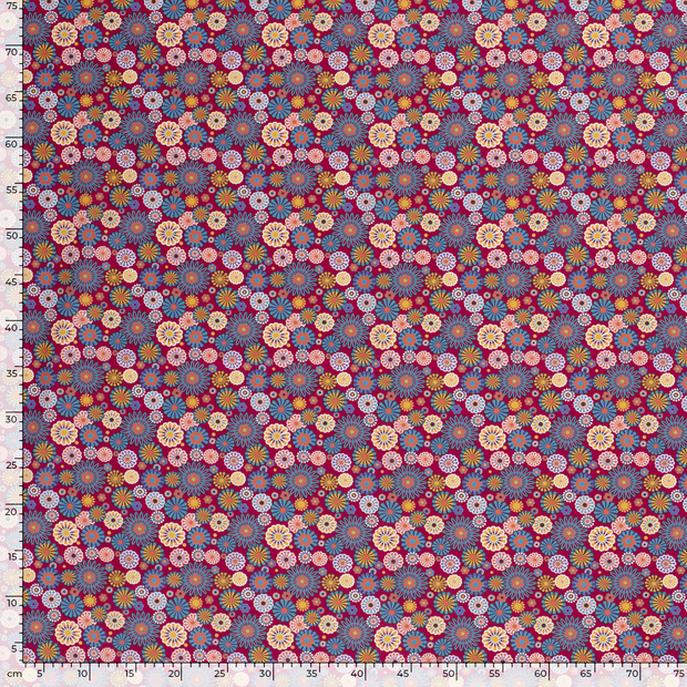Cotton Poplin fabric Millefleurs Wine red