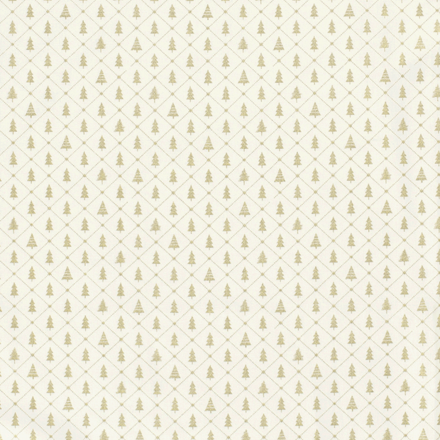 Cotton Poplin fabric Christmas trees Off White