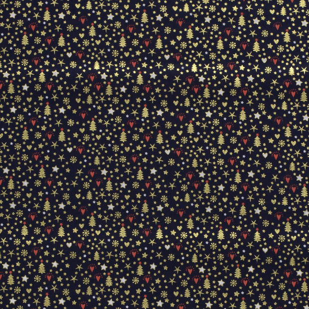 Cotton Poplin fabric Christmas twigs Navy