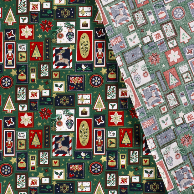 Cotton Poplin fabric Christmas patchwork printed and foil 