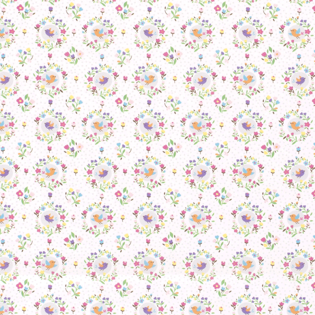 Cotton Poplin fabric Birds Optical White