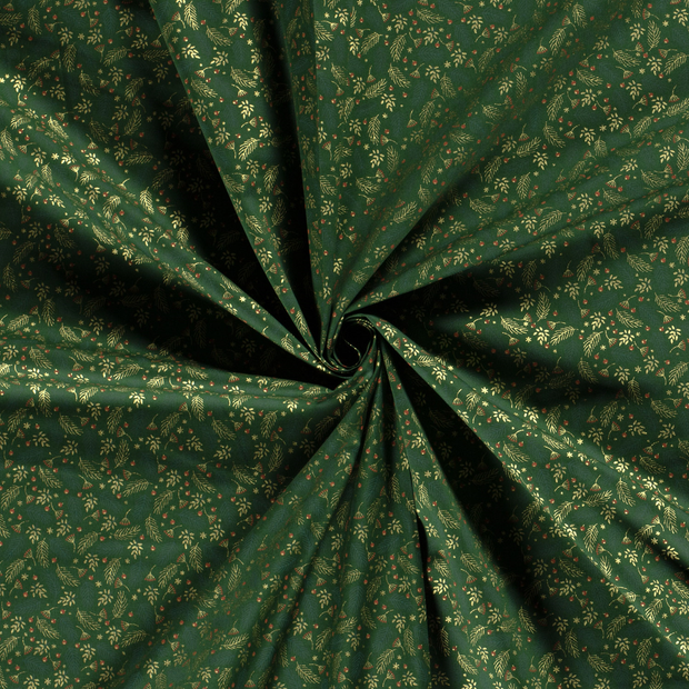 Cotton Poplin fabric Green printed and foil 