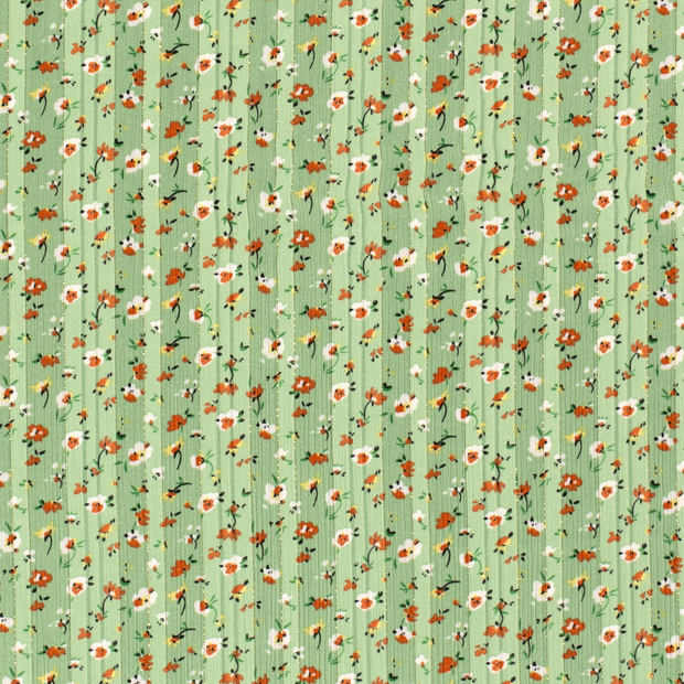 Chiffon Damast fabric Flowers Green