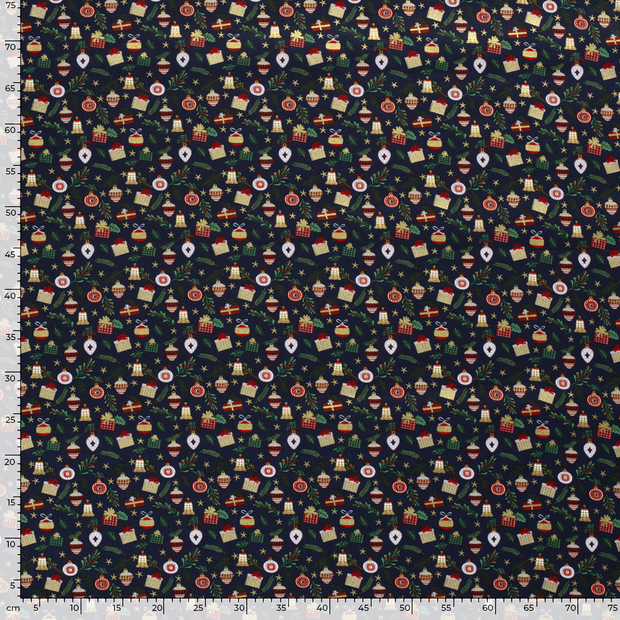 Cotton Poplin fabric Christmas ornaments Navy