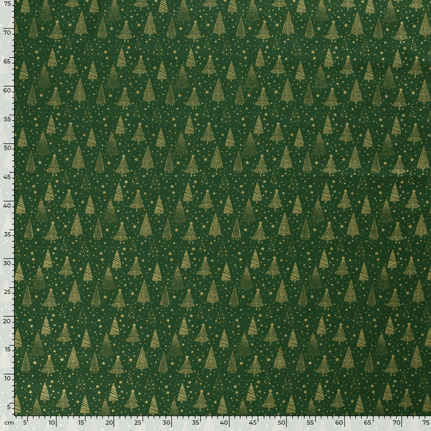 Cotton Poplin fabric Christmas trees Green