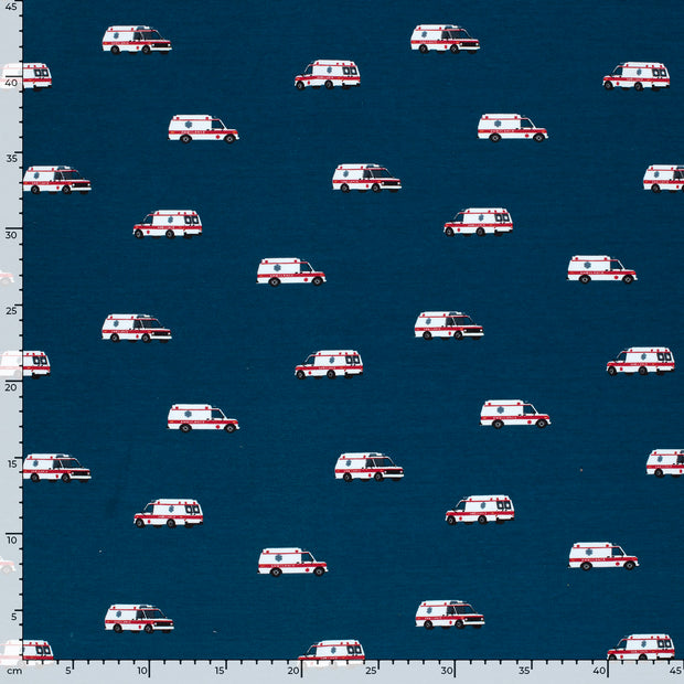 Cotton Jersey fabric Cars Navy