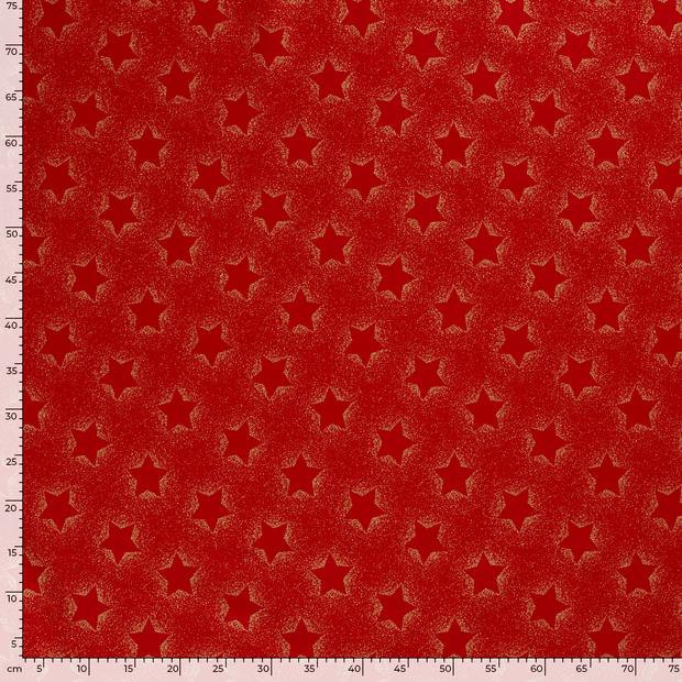 Cotton Poplin fabric Christmas stars Red
