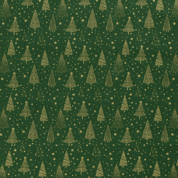 Cotton Poplin fabric Christmas trees Green