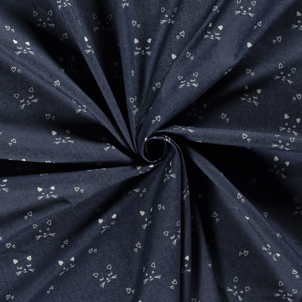 Denim fabric Navy printed 
