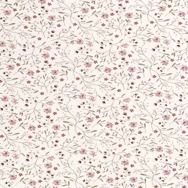 Cotton Jersey fabric Flowers Off White