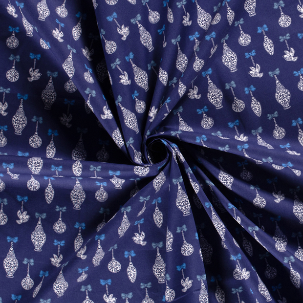 Cotton Poplin fabric Navy printed 