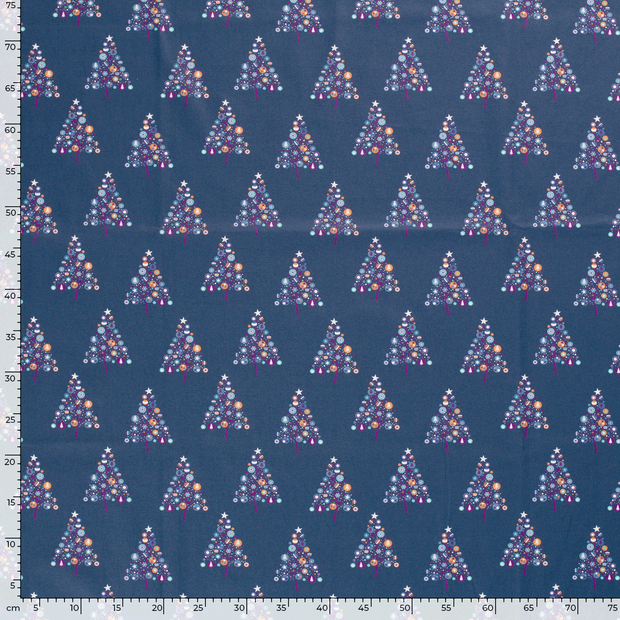 Cotton Poplin fabric Christmas snowflakes Navy