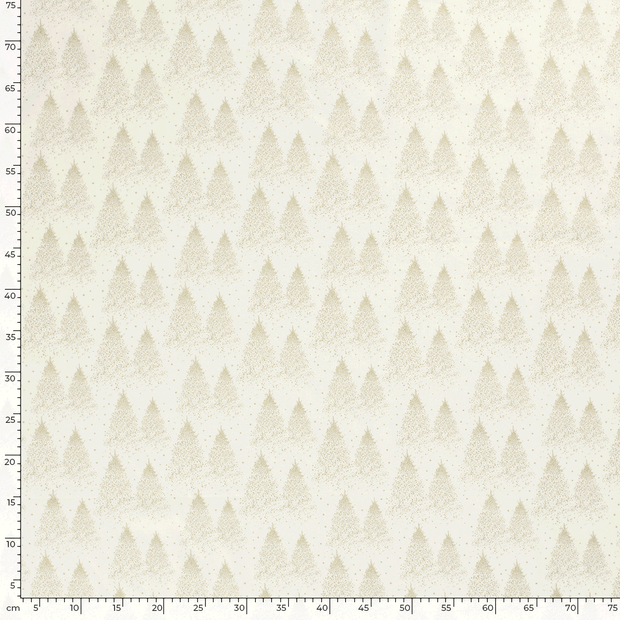 Cotton Poplin fabric Christmas trees Off White