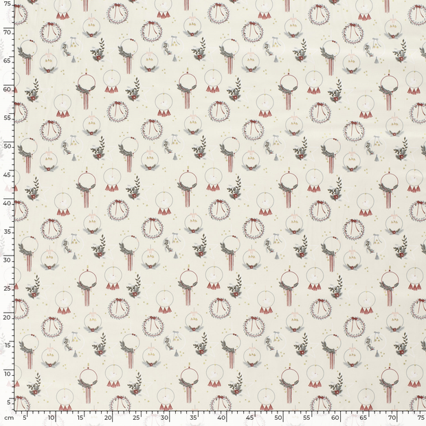 Cotton Poplin fabric Christmas ornaments Off White