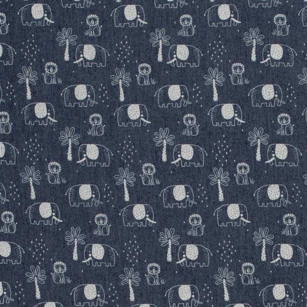 Denim fabric Animals Navy