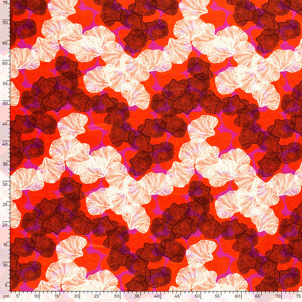 Jersey de Viscose tissu fleurs Fuchsia