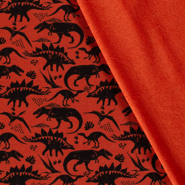 Alphen Fleece fabric Dinosaurs Brique