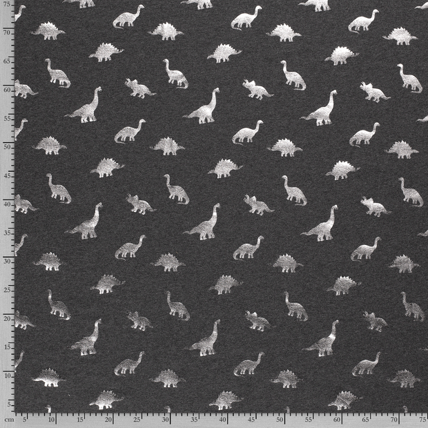 Cotton Jersey fabric Dinosaurs Dark Grey