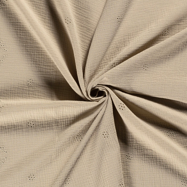 Muslin fabric Beige embroidered 