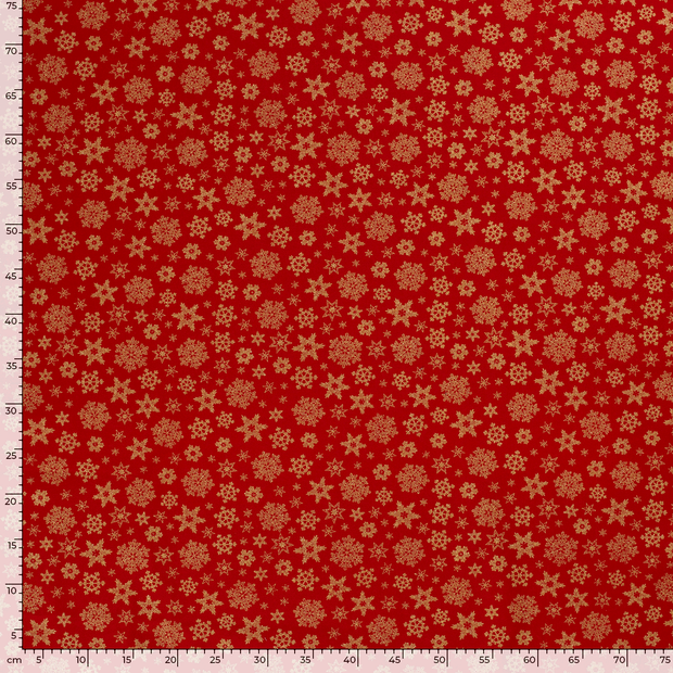 Cotton Poplin fabric Christmas stars Red