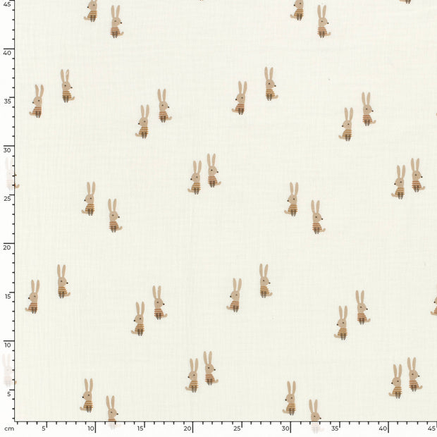 Mousseline stof Konijnen Gebroken wit