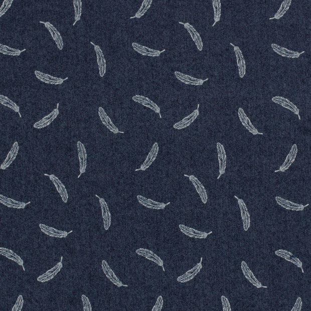 Denim fabric Feathers Navy