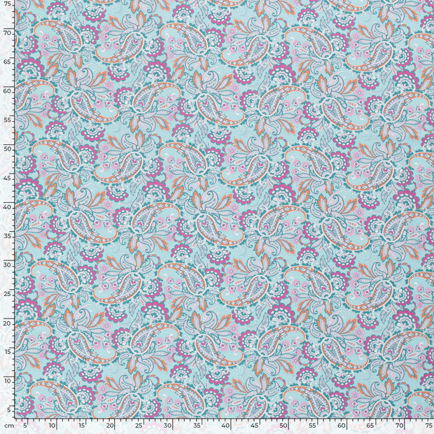 Cotton Poplin fabric Paisley Mint