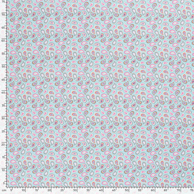 Cotton Poplin fabric Paisley Mint