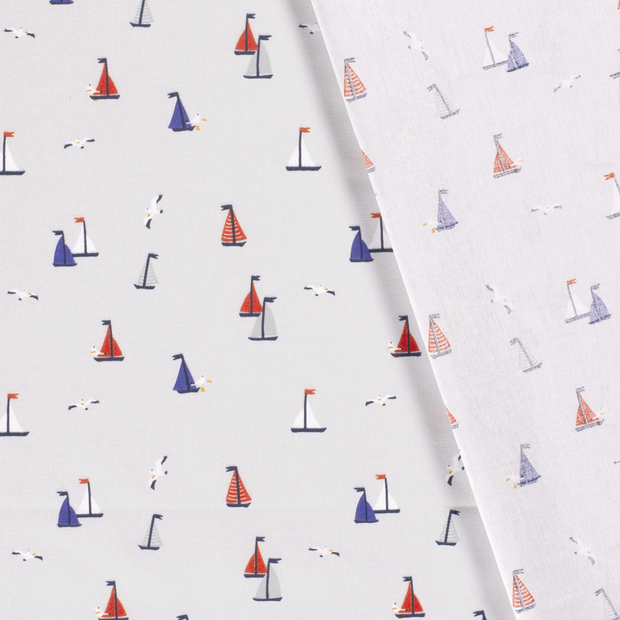 Cotton Poplin fabric Sailboats printed 