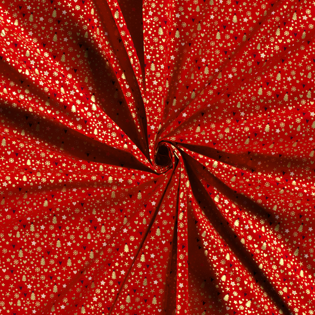 Cotton Poplin fabric Red printed and foil 
