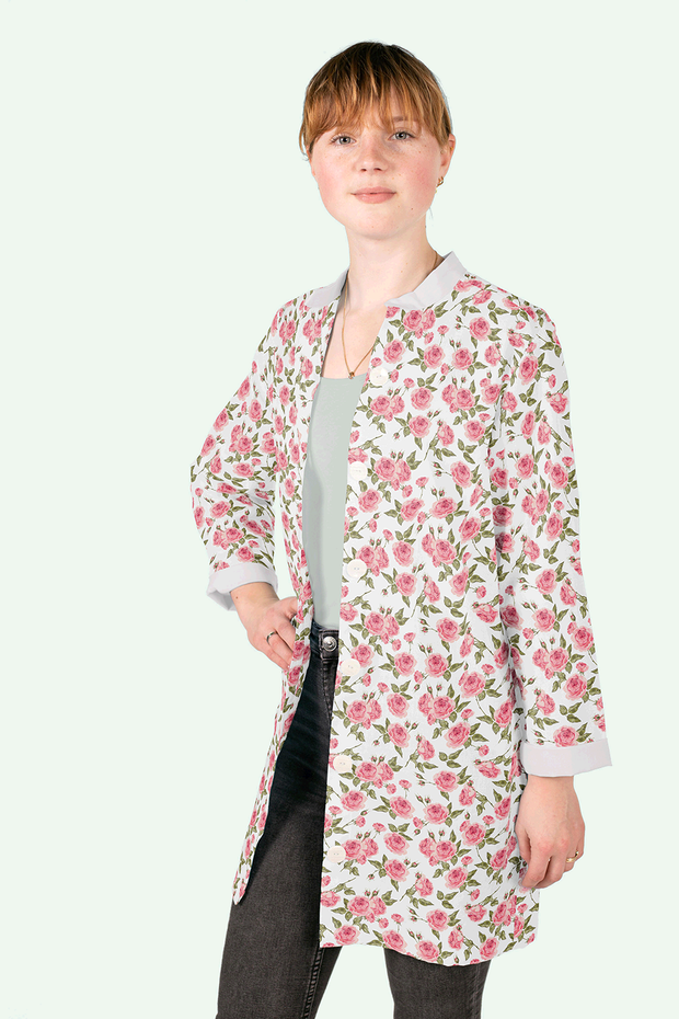 Cotton Poplin fabric Flowers Optical White