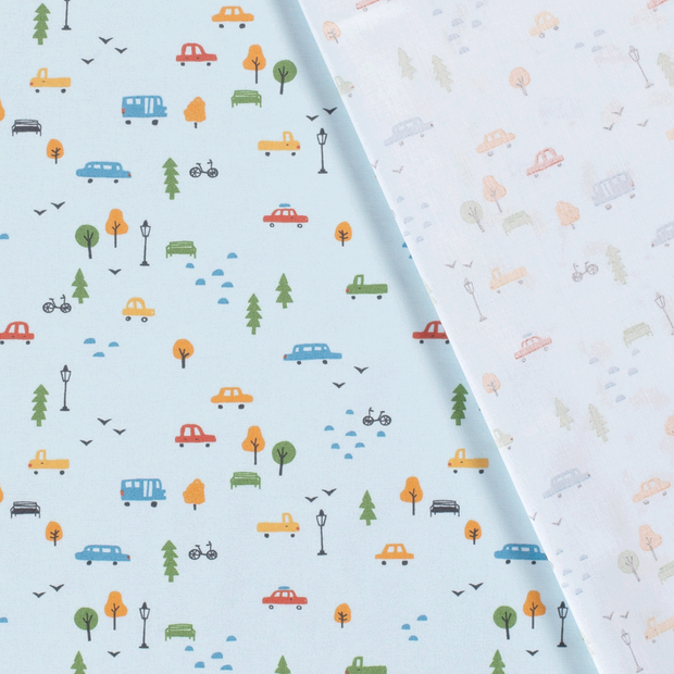 Cotton Poplin fabric Cars printed 