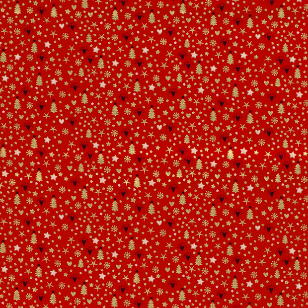Cotton Poplin fabric Christmas twigs Red