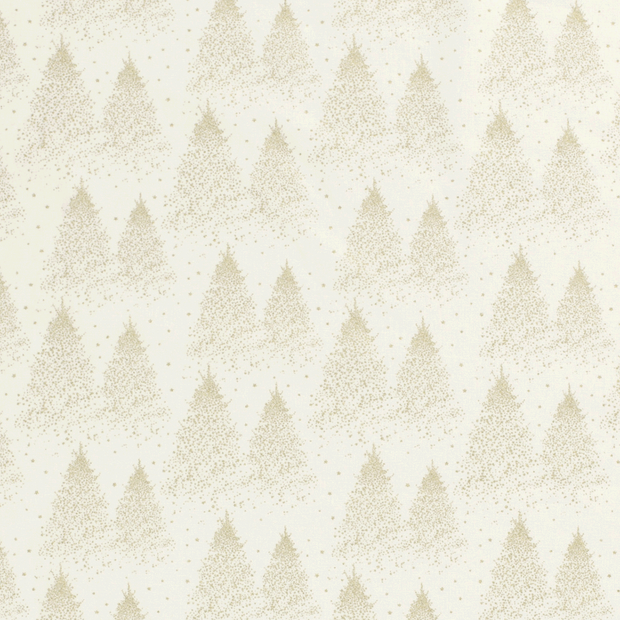 Cotton Poplin fabric Christmas trees Off White