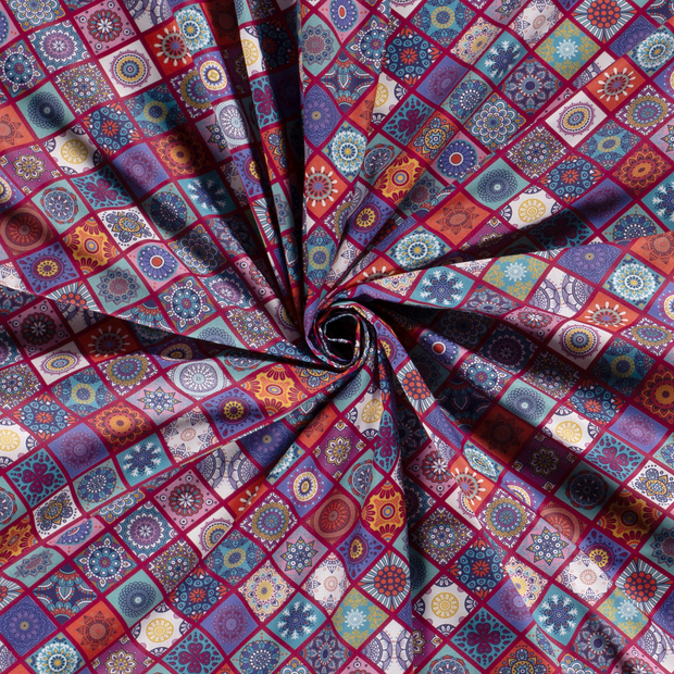 Cotton Poplin fabric Wine red printed 