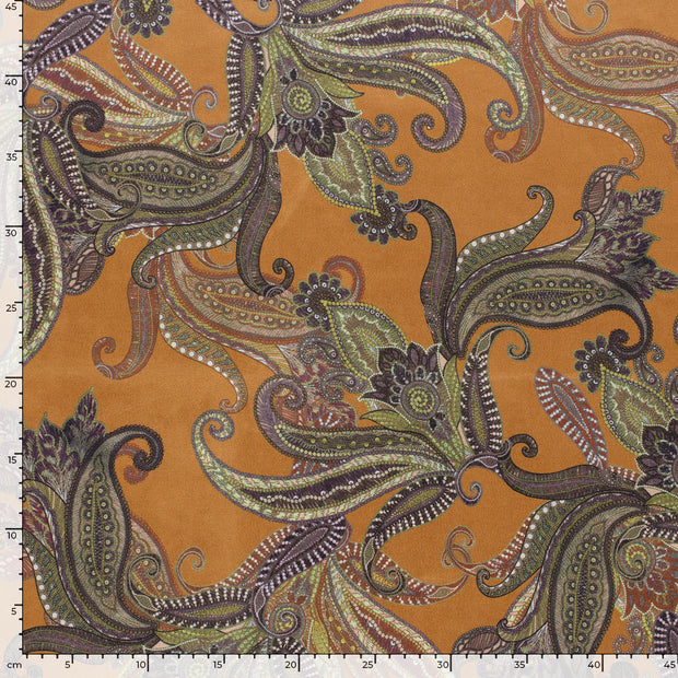 Suede leather fabric Paisley Oker