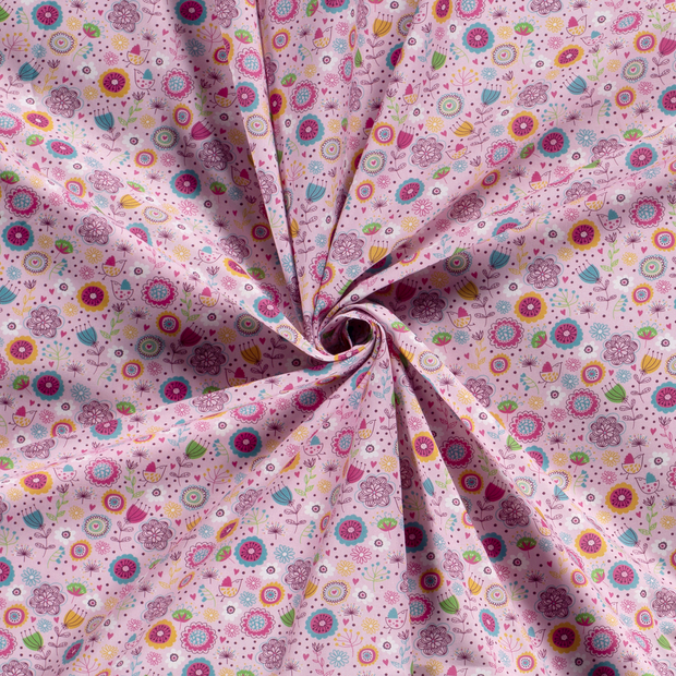 Cotton Poplin fabric Pink printed 