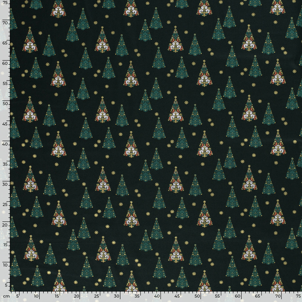 Cotton Poplin fabric Christmas ornaments Dark Green