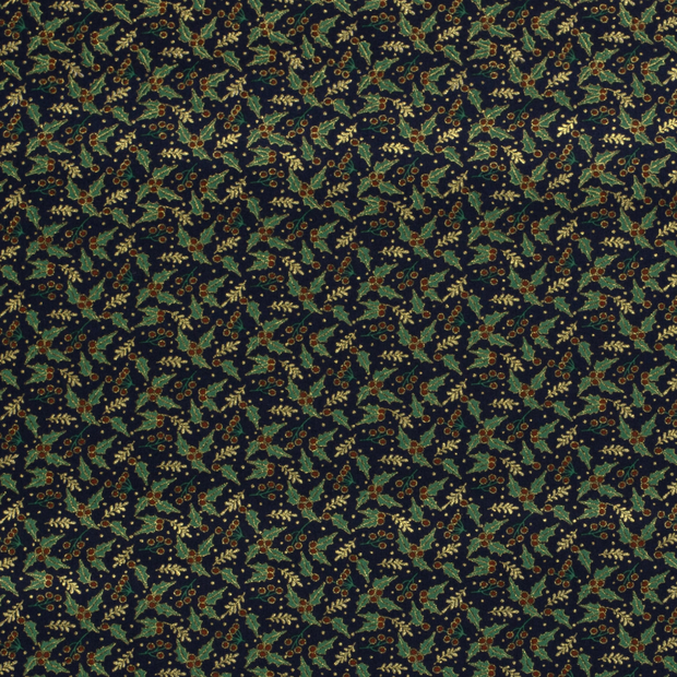 Cotton Poplin fabric Christmas trees Navy