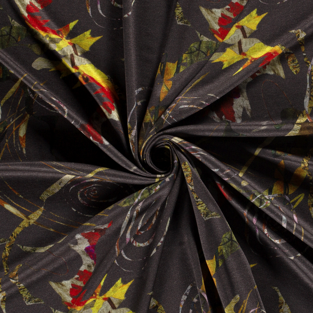 Poly Viscose Jersey fabric Dark Grey discharge printed 