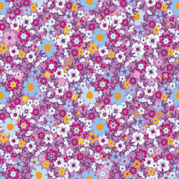 Cotton Poplin fabric Flowers Lila