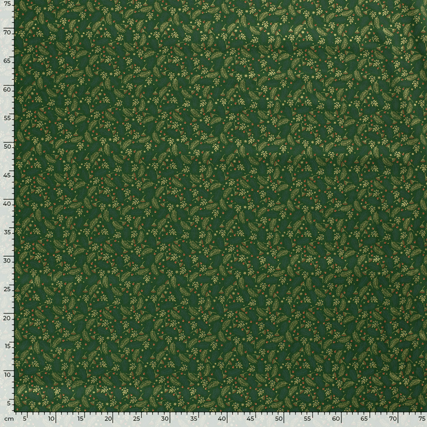 Cotton Poplin fabric Christmas twigs Green