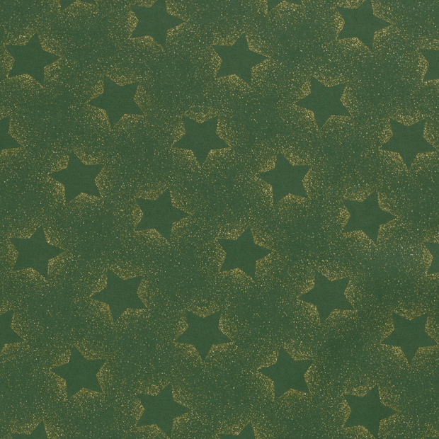 Cotton Poplin fabric Christmas stars Green
