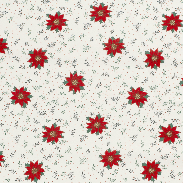 Cotton Poplin fabric Christmas Off White