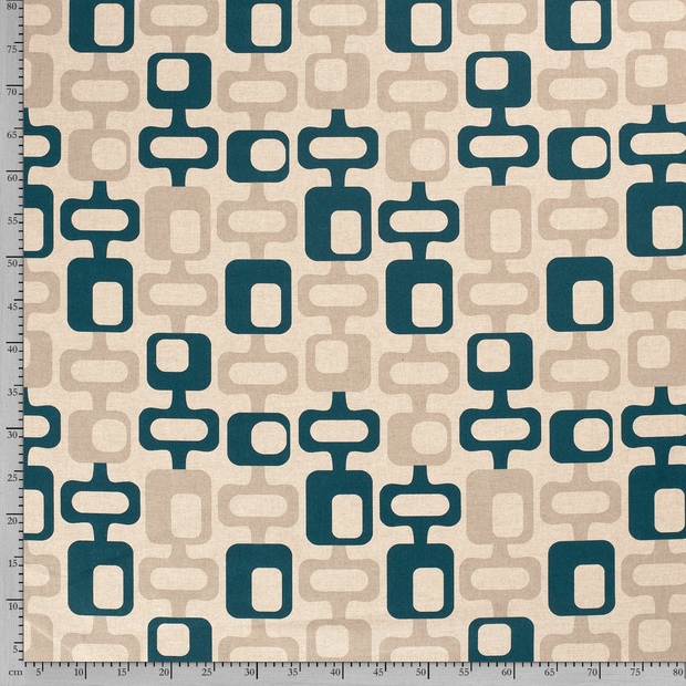 Linen Look fabric Petrol printed 