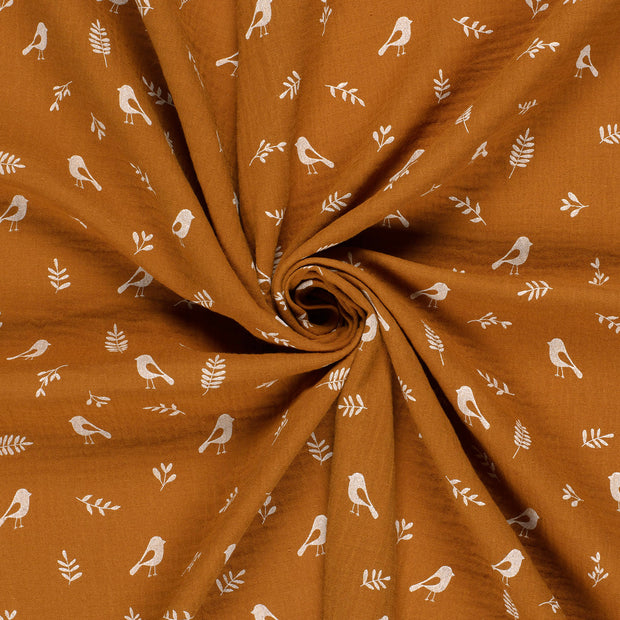 Muslin fabric Caramel dyed and printed 