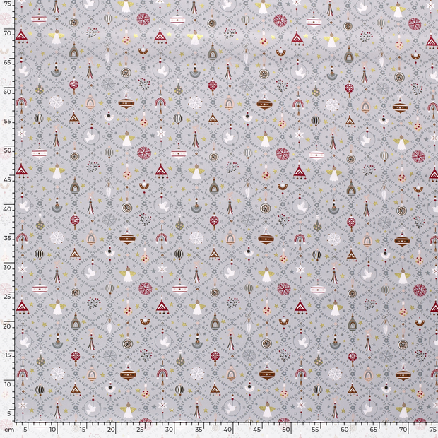 Cotton Poplin fabric Christmas Grey