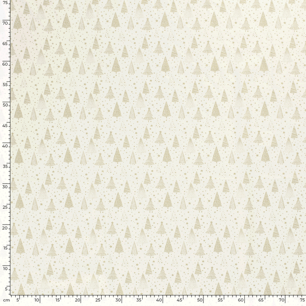 Cotton Poplin fabric Christmas trees Off White